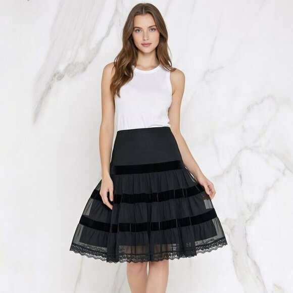 Wet Seal Dresses & Skirts - Wet Seal Y2K Black‎ Velvet & Sheer Tiered Midi Skirt, Size S